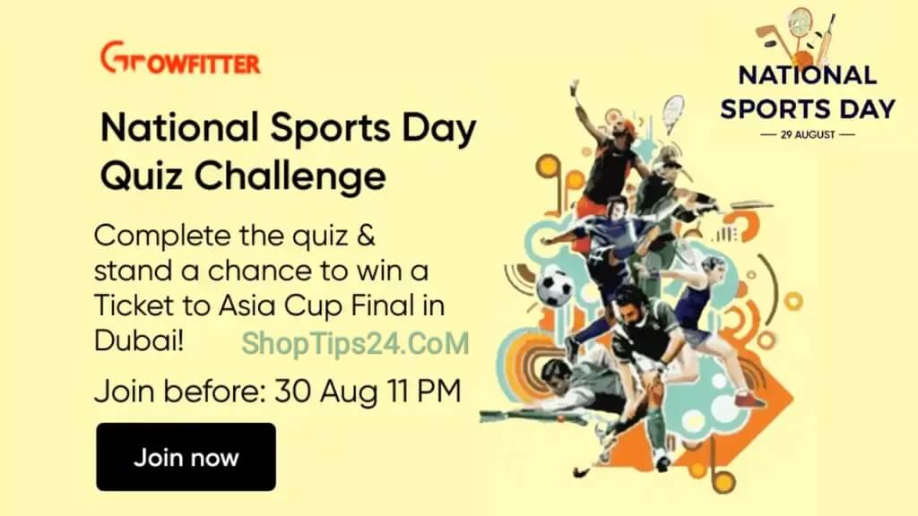 Growfitter National Sports Day Quiz Answers Today And Win Asia Cup Final Ticket