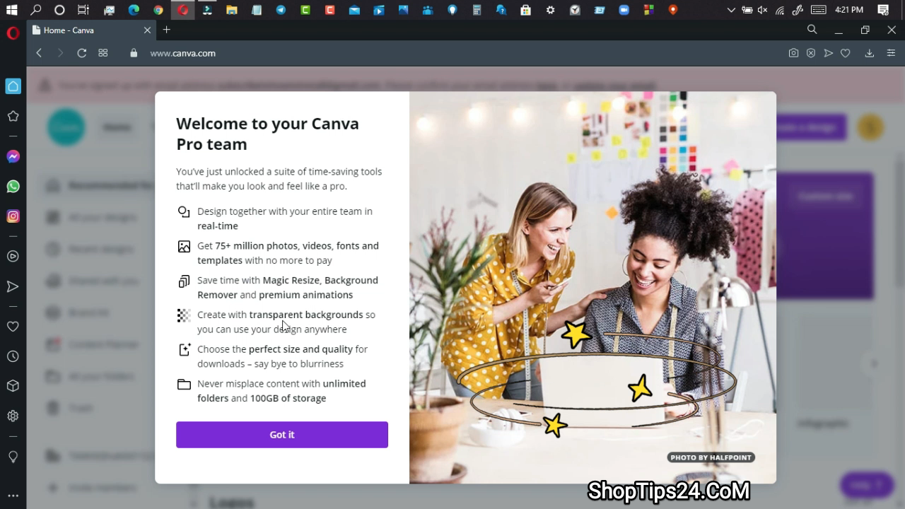 3. Canva Pro will be activated