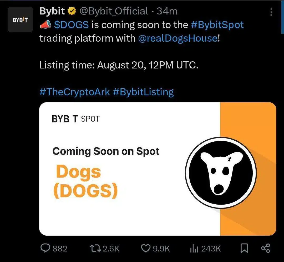 DOGS Listing Bybit on 20 August 2024